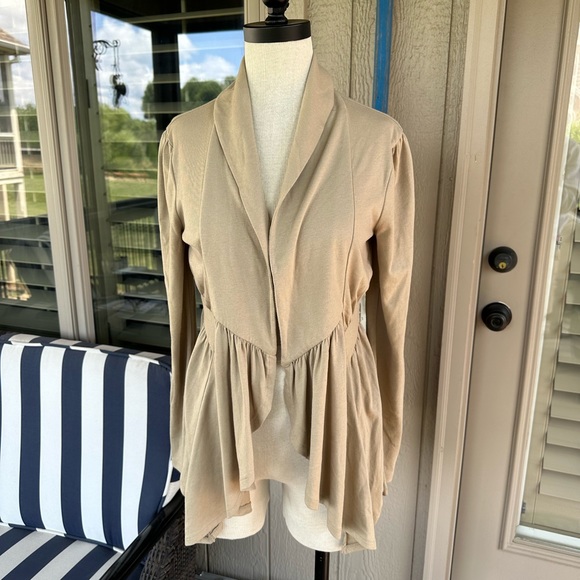 CONVERSE One Star ⭐️ Ladies Tan Belted Shawl Collar Wrap Cardigan - Sz SML - Picture 6 of 13